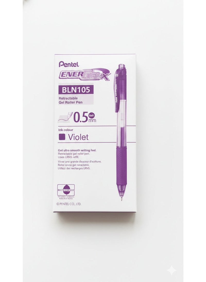 Pentel EnerGel-X Gel Pen 0.5mm Purple Ink – Fine Tip – Pack of 10 Pens - Image 1